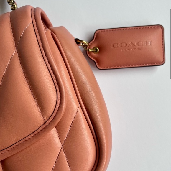 Coach Madison Quilted Leather Pillow Bag Chain Pink Coral - Picture 5 of 15